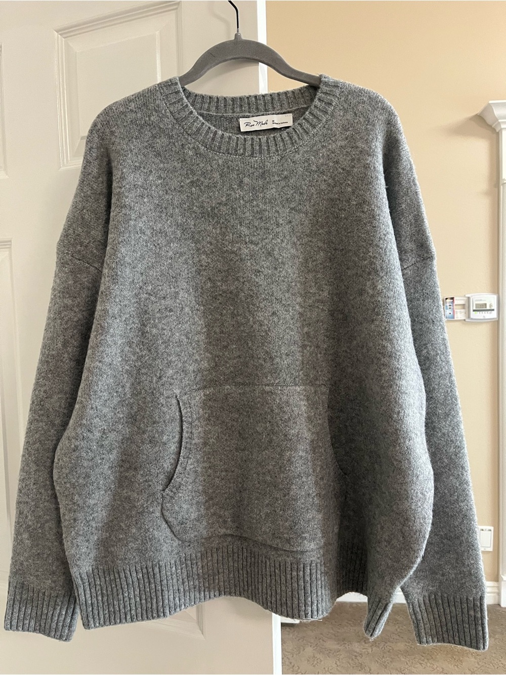 Rae Mode Relaxed Grey Crewneck Sweater with Front Pocket